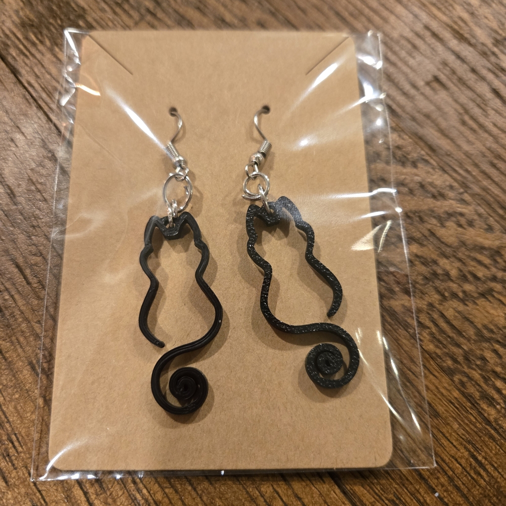 Black Abstract Spiral Earrings